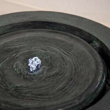 Xbrand 19.8"" W Round Polyresin Indoor/Outdoor Sphere Water Fountain w/LED Light, Garden Water Fountain, Water Bowl Fountain, Patio Water Fountain, Water Fountain Décor, Dark Green, AMS3542-2