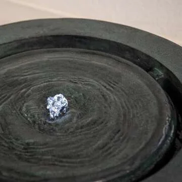 Xbrand 19.8"" W Round Polyresin Indoor/Outdoor Sphere Water Fountain w/LED Light, Garden Water Fountain, Water Bowl Fountain, Patio Water Fountain, Water Fountain Décor, Dark Green, AMS3542-2