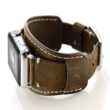 CooBES Compatible with Apple Watch Band 49/46/45/44mm/42mm(Series 3 2 1),Genuine Leather Bracelet Wristband Crazy Horse Cuff Strap Compatible iWatch Ultra/Ultra2 Series 10/9/8/7/6/5/4/3/2/1(Coffe)