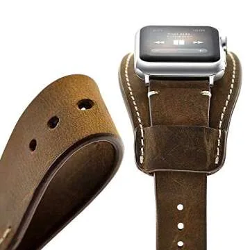 CooBES Compatible with Apple Watch Band 49/46/45/44mm/42mm(Series 3 2 1),Genuine Leather Bracelet Wristband Crazy Horse Cuff Strap Compatible iWatch Ultra/Ultra2 Series 10/9/8/7/6/5/4/3/2/1(Coffe)