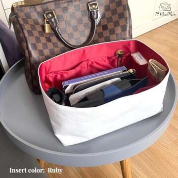 Speedy 20 Organizer Insert Bag, Lightweight Portable Purse Inner Compatible with LV Speedy 20 Bag, Made of Waterproof Dupontpaper Surface and Silky Satin Lining (Speedy 20, Ruby)