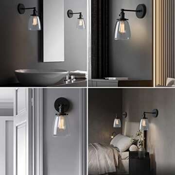 Phansthy Industrial Wall Sconce Light 1-Light Black Sconce with 5.5 Inches Dome Clear Glass Shade