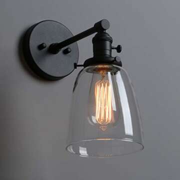Phansthy Industrial Wall Sconce Light 1-Light Black Sconce with 5.5 Inches Dome Clear Glass Shade