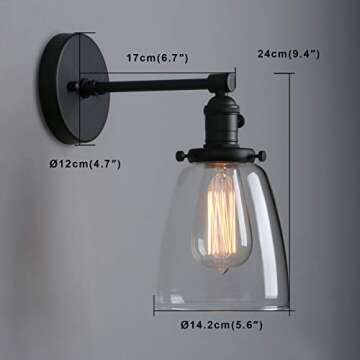 Phansthy Industrial Wall Sconce Light 1-Light Black Sconce with 5.5 Inches Dome Clear Glass Shade