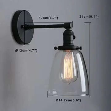 Phansthy Industrial Wall Sconce Light 1-Light Black Sconce with 5.5 Inches Dome Clear Glass Shade