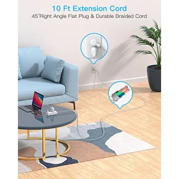 10 Ft Power Strip Surge Protector & USB Ports