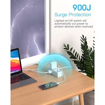 10 Ft Power Strip Surge Protector & USB Ports