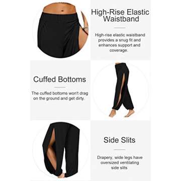 fitglam Women's Harem Pants Beach Coverup Pants Slit Yoga Pants Swimsuit Bathing Suit Swim Cover Ups