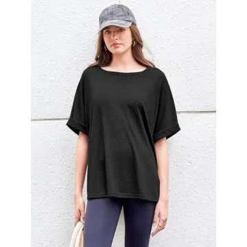 Women Oversized T-Shirt Summer Casual Short Sleeve Loose Tee Tops Black