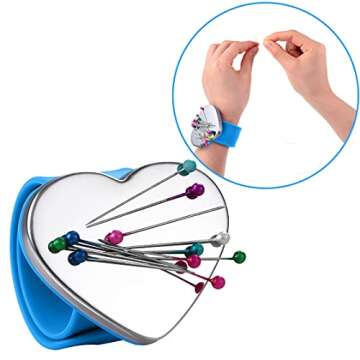 Magnetic Wrist Sewing Pincushion with Combs - Blue