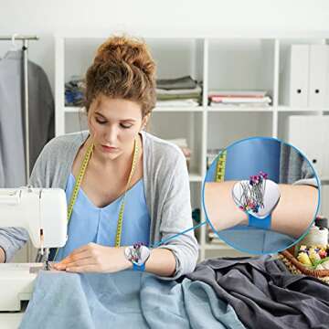 Magnetic Wrist Sewing Pincushion with Combs - Blue