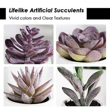 Tiita Purple Artificial Faux Succulents in Pots, Mini Purple Fake Plants for Women Desk, Small Realistic Faux Succulents for Home Office Accessories Window Sill Bathroom Bedroom 4 Set, Purple