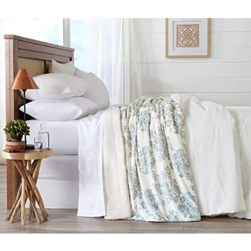 Premium Reversible Sherpa and Fleece Velvet Plush Blanket. Cozy, Soft, and Warm Berber Fleece Bed Blanket. Cielo Collection. (50" x 60" Throw, Toile Blue)