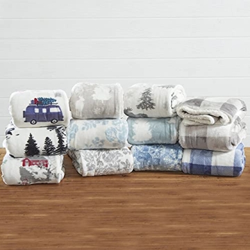 Premium Reversible Sherpa and Fleece Velvet Plush Blanket. Cozy, Soft, and Warm Berber Fleece Bed Blanket. Cielo Collection. (50" x 60" Throw, Toile Blue)