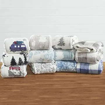 Premium Reversible Sherpa and Fleece Velvet Plush Blanket. Cozy, Soft, and Warm Berber Fleece Bed Blanket. Cielo Collection. (50" x 60" Throw, Toile Blue)