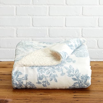 Premium Reversible Sherpa and Fleece Velvet Plush Blanket. Cozy, Soft, and Warm Berber Fleece Bed Blanket. Cielo Collection. (50" x 60" Throw, Toile Blue)