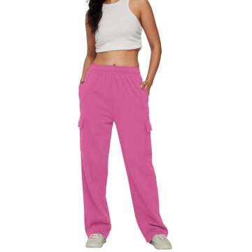 AUTOMET Womens Cargo Sweatpants Baggy Fleece High Waisted Joggers Sweat Pants Athletic Drawstring Casual Wide Leg Loose Fit Fall Pants with Pockets 2025 HotPink M