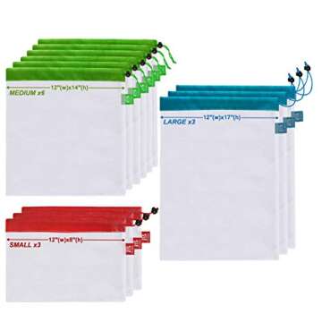 Reusable Mesh Produce Bags Set of 12 Eco-Friendly Design