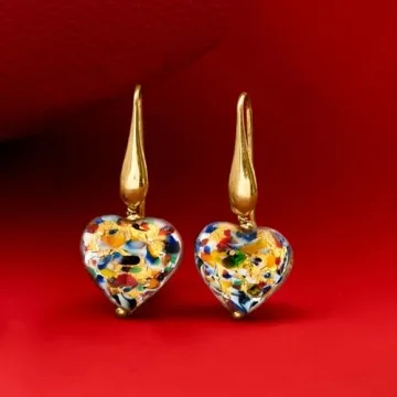 Ross-Simons Handmade Murano Glass Heart Drop Earrings