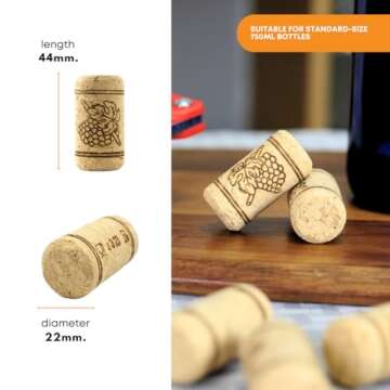 FastRack Bag of 100, #8 Premium Straight Corks for Wine Bottles | 1.73" x 0.87" (44 mm x 22 mm) Beige | Wine Bottle Stoppers | Replacement Corks for Liquor Bottles