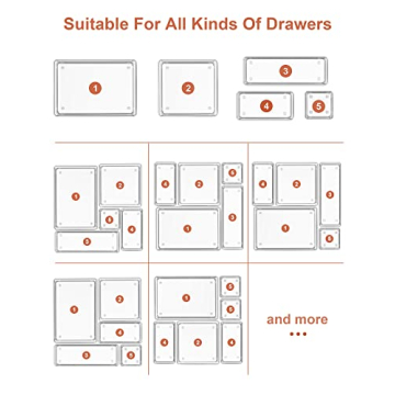 SMARTAKE 13-Piece Drawer Organizer with Non-Slip Silicone Pads, 5-Size Desk Drawer Organizer Trays Storage Tray for Makeup, Jewelries, Utensils in Bedroom Dresser, Office and Kitchen (Clear)
