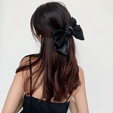 Luxurious Black Bowknot Hair Clips - Large Satin Bow Hair Accessories for All Ages