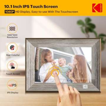 KODAK Wooden WiFi Digital Picture Frame, 32G 10.1 Inch Digital Photo Frame 1280x800 HD IPS Touch Scr...