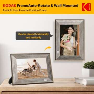 KODAK Wooden WiFi Digital Picture Frame, 32G 10.1 Inch Digital Photo Frame 1280x800 HD IPS Touch Screen, Auto-Rotate, Share Photos and Videos via KODAK App, for Friends and Family