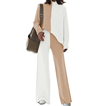 Chic Colorblock Sweater Sets for Women - Versatile Knit Outfits with Wide Leg Pants