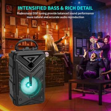 Portable Bluetooth Speaker with Microphones, Portable Bluetooth Karaoke Speaker with RGB Multi-Color...