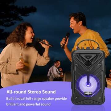 Portable Bluetooth Speaker with Microphones, Portable Bluetooth Karaoke Speaker with RGB Multi-Colors Rhythm Lights, Supports USB/TF/FM/AUX/TWS for Home Party