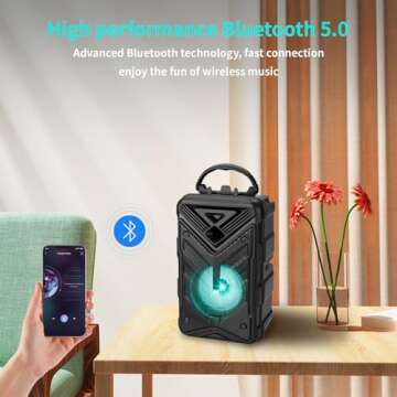 Portable Bluetooth Speaker with Microphones, Portable Bluetooth Karaoke Speaker with RGB Multi-Colors Rhythm Lights, Supports USB/TF/FM/AUX/TWS for Home Party