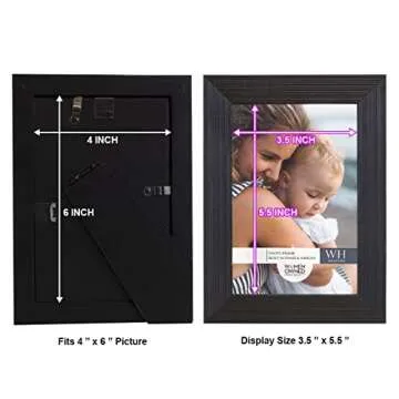 Renditions Gallery 4x6 inch Picture Frame Modern Style Wood Pattern and High Definition Glass Ready for Wall and Tabletop Photo Display, Black Frame