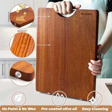 Brosisincorp Real Solid Sapele Cutting Board One Piece No Glue Non Toxic All Whole Single Wood Butcher Block Thick Hard Wood Heavy Duty Edge Grain (Medium, 14.96"L*11.02"W*0.98"Th)