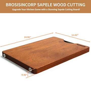 Brosisincorp Real Solid Sapele Cutting Board One Piece No Glue Non Toxic All Whole Single Wood Butcher Block Thick Hard Wood Heavy Duty Edge Grain (Medium, 14.96"L*11.02"W*0.98"Th)