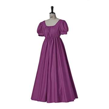 CosplayDiy Women Vintage Regency Dress High Waistline Jane Austen Dress Victorian Tea Party Ball Gown Purple XXL