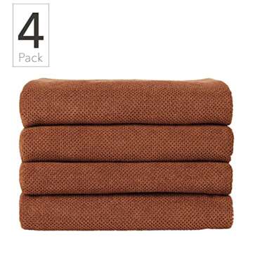 Nate Home by Nate Berkus 100% Cotton Textured Rice Weave Bath Towel Set of 4 | Soft and Absorbent Solid Bathroom Towels from mDesign - Set of 4, Sienna (Brown)