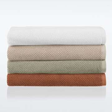 Nate Home by Nate Berkus 100% Cotton Textured Rice Weave Bath Towel Set of 4 | Soft and Absorbent Solid Bathroom Towels from mDesign - Set of 4, Sienna (Brown)