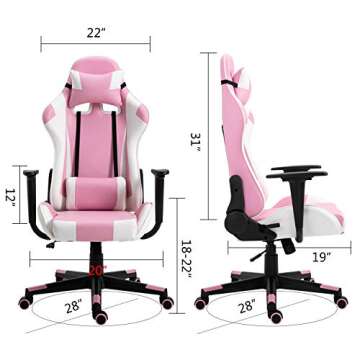 Modern-Depo Gaming Chair - Pink White Adjustable Ergonomic Office Recliner