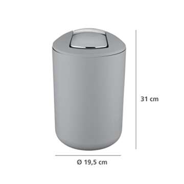 WENKO Small Trash Can with Lid, Garbage Bin with Swing Lid, Bathroom Trash Can, Waste Basket for Small Spaces, Bedroom, Office, Guest Toilet, 1.7 gal, Gray, 7.68 x 7.68 x 12.2 inch