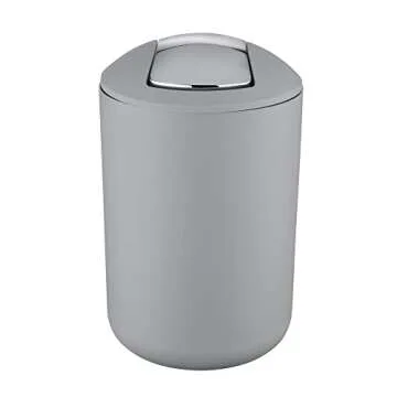 WENKO Small Trash Can with Lid, Garbage Bin with Swing Lid, Bathroom Trash Can, Waste Basket for Small Spaces, Bedroom, Office, Guest Toilet, 1.7 gal, Gray, 7.68 x 7.68 x 12.2 inch