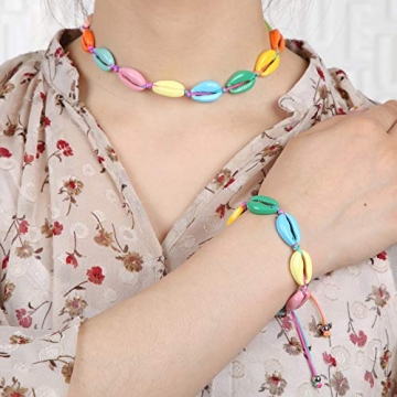 Rainbow Shell Necklace and Bracelet Set for Women and Girls