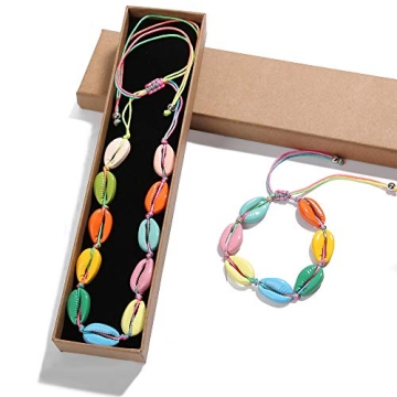 Rainbow Shell Necklace and Bracelet Set for Women and Girls