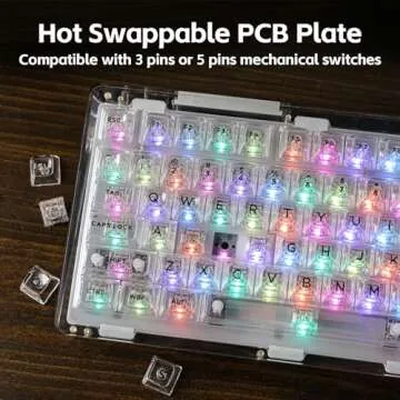 KiiBoom Phantom 81 V2 75% Hot Swappable Upgraded Crystal Gasket-Mounted Mechanical Keyboard, Triple Mode NKRO Gaming Keyboard with South-Facing RGB, Clear Keycaps, 4000mAh Battery for Win/Mac (Clear)