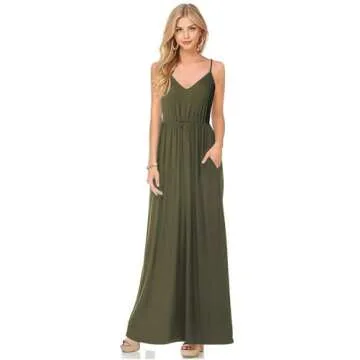 HUSKARY Womens Sleeveless Green Maxi Dress for Summer