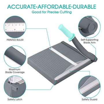 Paper Cutter, Paper Trimmer with Safety Guard, 12" Cut Length Paper Slicer with 16 Sheet Capacity Paper Cutting Board,Guillotine Paper Cutters and Trimmers for Cardstock Cardboard Vinyl (Gray)