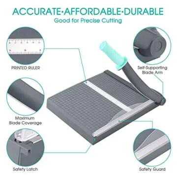 Paper Cutter, Paper Trimmer with Safety Guard, 12" Cut Length Paper Slicer with 16 Sheet Capacity Paper Cutting Board,Guillotine Paper Cutters and Trimmers for Cardstock Cardboard Vinyl (Gray)