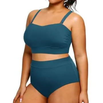 Tempt Me Women Plus Size High Waisted Bikini Bandeau Two Piece Swimsuit Blue Green 12 Plus