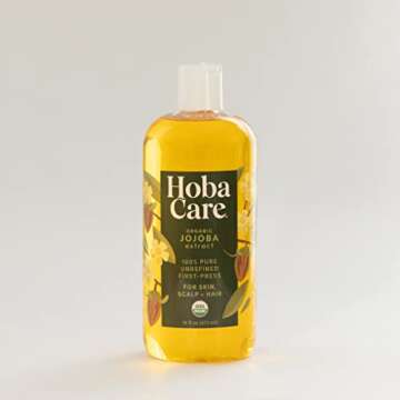 HobaCare Organic Jojoba Oil - 100% Pure, Unrefined Jojoba Oil for Skin & Nails - Moisturizing Body O...