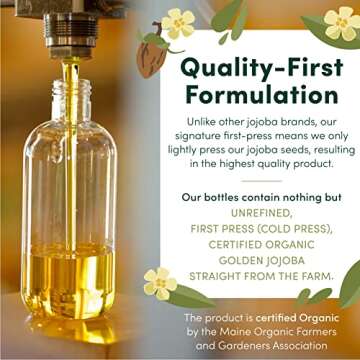 HobaCare Organic Jojoba Oil - 100% Pure, Unrefined Jojoba Oil for Skin & Nails - Moisturizing Body Oil & Face Moisturizer for Dry Skin - Natural Jojoba Oil for Hair & Beard Care (16 fl oz)